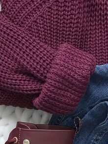 Áo len nữ cỡ lớn, chất liệu mềm mại, rộng rãi, cổ tròn, tay dài, kiểu dáng đơn giản, thanh lịch, thích hợp mặc đi làm, mùa xuân/thu. - Màu Đỏ Sâu - Xem 2