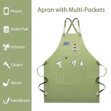 Dulabi Apron, Adjustable Chef Apron For Women And Men With Large Pockets, CooFKing Kitchen Apron With Back Straps - Green - View 5
