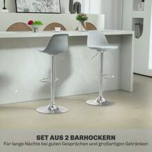 Set Of 2 Bar Stools, Padded Bar Chairs With Steel Frame, Backrest, Height-Adjustable Kitchen Chairs With Footrest, 360° Swivel Counter Stools For Kitchen, Living Room, Dining Room, Grey Faux Leather - Silver - View 4
