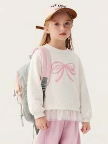 mini bala Girls' Soft Anti-Deformation Mesh Patchwork Sweatshirt, Sweet Top, Spring 2026 Collection - Ivory - View 3