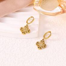 时尚奢华水钻金刚十字架吊坠项链耳环套装，复古新款中国风四叶草 - 彩色 - 查看 6