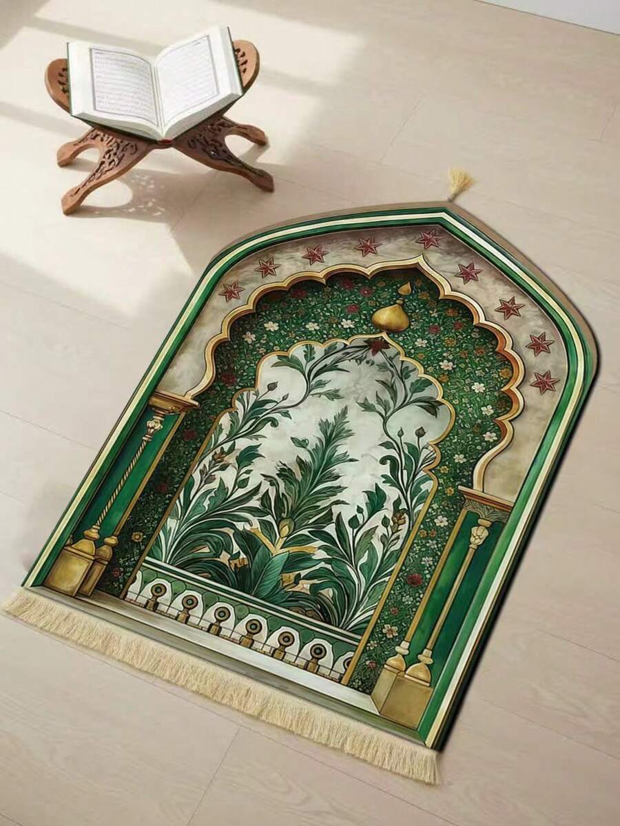 1pc Tassel Patterned Mat, Green Color Rug, Suitable For Indoor And Outdoor, Tassel Decor Mat, Washable Carpet