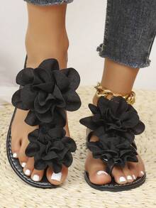 Dép xỏ ngón thời trang nữ với họa tiết in ngẫu nhiên chủ đề đám cưới bãi biển. - màu đen - Xem 4