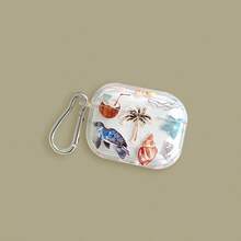 Turtle, Coconut, Shell Earphone Case, Beach Elements Earphone Case, Transparent Earphone Case With 1 Earphone Case Hanger Clip, Compatible With AirPod Case, Headphones, Compatible With AirPod Pro 3 Case, Compatible With AirPod Pro (2nd Generation), Compatible With AirPod 3, Compatible With AirPod Pro, Compatible With AirPod 1/2, Compatible With AirPod 4 Case Cover