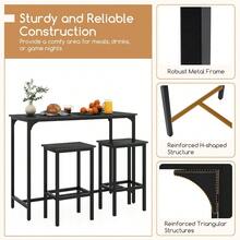 GOFLAME Bar Table And Chairs Set, Rectangular Pub Table With 2 Stools, Counter Height Table Set With Metal Frame & Footrest, Breakfast Table Set For Small Space - Black - View 4