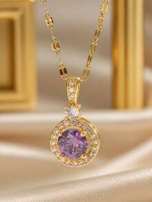 Fashionable Purple Flower Water Drop Stainless Steel Necklace For Women, With A Unique And Light Luxury Design Sense And Elegant Collarbone Chain