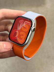 Huastonband 適用於 42mm 38mm 40mm 41mm 44mm 45mm 46mm 49mm，1件荔枝紋理淺藍+橘色拼色矽膠磁吸錶帶，柔軟防汗防滑運動款，適合 Series Ultra2、Ultra SE2、SE 11、10、9、8、7、6、5、4、3、2、1，送給朋友參加派對、聚會、海灘活動、旅行的禮物，中性配件，聖帕特里克節 - 霧藍橙 - 查看 9