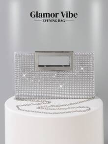Women's Handbag, Sparkling Rhinestone Sequin Shiny Bag, Shoulder & Crossbody Bag, Simple & High-End Design, Perfect For Wedding, Party, Birthday, Nightclub & Banquet Gift - Silver - View 4