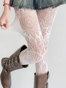 1pc Spring/Summer Japanese Dark Lace Hollow Totem Gothic Punk Subculture Boots Design Tights, Retro Y2K Fashionable Design Tights, Lolita Leggings/Cos Mature Lady Sexy Fishnet Stockings/Unique Minimalist Sexy