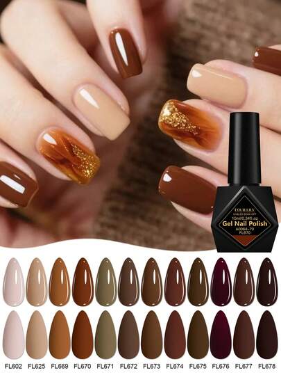  12支装 FOUR LILY 10ml 棕色凝胶指甲油套装 - 12种焦糖系列颜色，闪亮持久 LED 凝胶美甲套装，适合女性，是家庭美甲沙龙的理想之选，也适合美甲爱好者和美甲艺术用品。