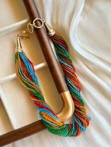 1pc Bohemian Multi-Layer Beaded Necklace, Fashionable Collarbone Chain, Retro Luxurious Elegant Necklace Accessory - Multicolor - View 2