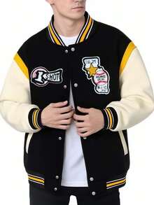 男士棒球夹克，刺绣百搭服饰，ins情侣外套，春/秋/冬 - 黑色 - 查看 8