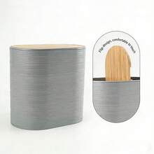 4件/6件套现代简约浴室配件套装，条纹竹盖浴室梳妆台套装，塑料和竹制浴室用品，包括皂液器、牙刷架、漱口杯、皂碟、马桶刷、垃圾桶。浴室台面梳妆台套装，浴室必备品，浴室装饰，适合作为乔迁、节日、生日礼物。 - 白色 - 查看 6