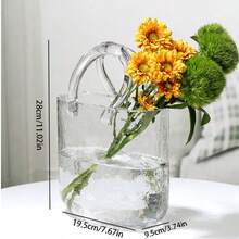 1件INS风玻璃花瓶手提包，透明玻璃手提包花瓶，流行花篮装饰，轻巧奢华创意鱼缸花瓶，客厅中心装饰品 - 彩色 - 查看 5