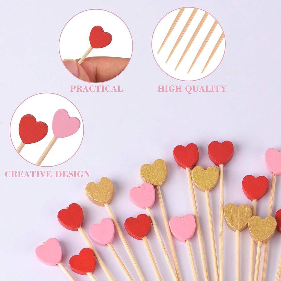 200pcs/Pack Natural Bamboo Skewers, Premium Tableware Decor, Dessert Garnish, 4.7 Inch Wooden Fruit Picks, Suitable For Party, Birthday, Wedding, Club, Fruit, Cupcake, Burger, Barbecue - Multicolor - View 1