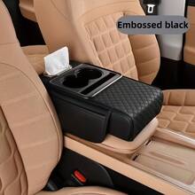 Universal Car Armrest Box Protector Imitation Leather Center Console With 2 Side Pockets + 2 Cup Holders + Tissue Multi-Functional Storage Space Phone/Bottle/Card Compatible With Most Car Models Car Accessories Women's Car Accessories Car Interior Accessories - 隨機款式+抽紙 - 查看 1