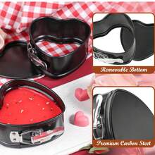 1 pieza Molde redondo de acero al carbono antiadherente de 4 pulgadas con fondo desmontable y broche de acero inoxidable, adecuado para uso doméstico y restaurantes (negro) - Negro - Ver 5