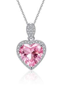 925纯银情人节粉色锆石首饰三件套：项链、戒指、耳环、礼盒，女士情人节礼物 - 銀色 - 查看 10