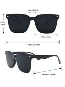 2pcs Men's Black Square Frame Fashion Glasses, Suitable For Vacation, Driving, Street Photography, Beach Party And Other Occasions - 2pcs Black and Gray Combination - View 5