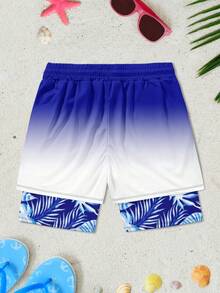 Men's Ombre Gradient Print Double Layer Casual Beach Shorts - Multicolor - View 3