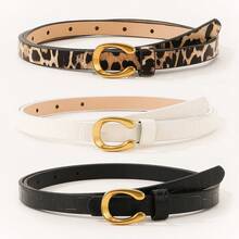 1pc/3pcs Set Leopard Print U-Shaped Metal Buckle Ladies Skinny Belts, Versatile For Casual, Business, Date, Party And All Season Wear Summer, School Fall, Autumn, Halloween