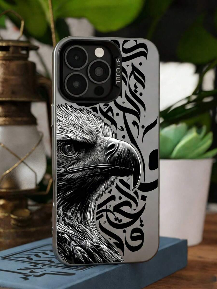1pc New Letter Eagle Pattern IMD Material Anti-Drop Protective Phone Case, Suitable As Holiday Gift Compatible With IPhone Xs/Xs Max/Xr/11/12/13/14/14 Plus/15/15 Plus/16/16 Plus/17 And Other Models - Grey - View 1