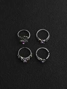 Bộ 4 chiếc nhẫn hở hình hoa hồng đen và hoa đính đá tím, phong cách đường phố cá tính. - Màu Đen Súng - Xem 5
