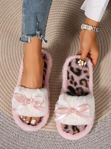 2026 Autumn/Winter Butterfly Plush Slip-On House Slippers, Indoor & Outdoor Wear - Pink - View 1