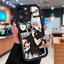 Personaje de anime con máscara y ojos rojos. Esta elegante funda es compatible con los modelos  17, 16, 15, 14 Pro Max, 13, 12, 11, XR y XS Plus. Fabricada en silicona TPU, ofrece protección contra golpes y caídas, además de una sensación superior. Es un regalo ideal para familiares, amigos y seres queridos, y la elección perfecta. - Negro - Ver 3