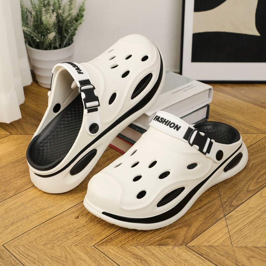 Men's Perforated Slip-On Sandals, Thick Sole, Breathable Peep Toe, Fashionable Casual Wear, All Season - White - View 1