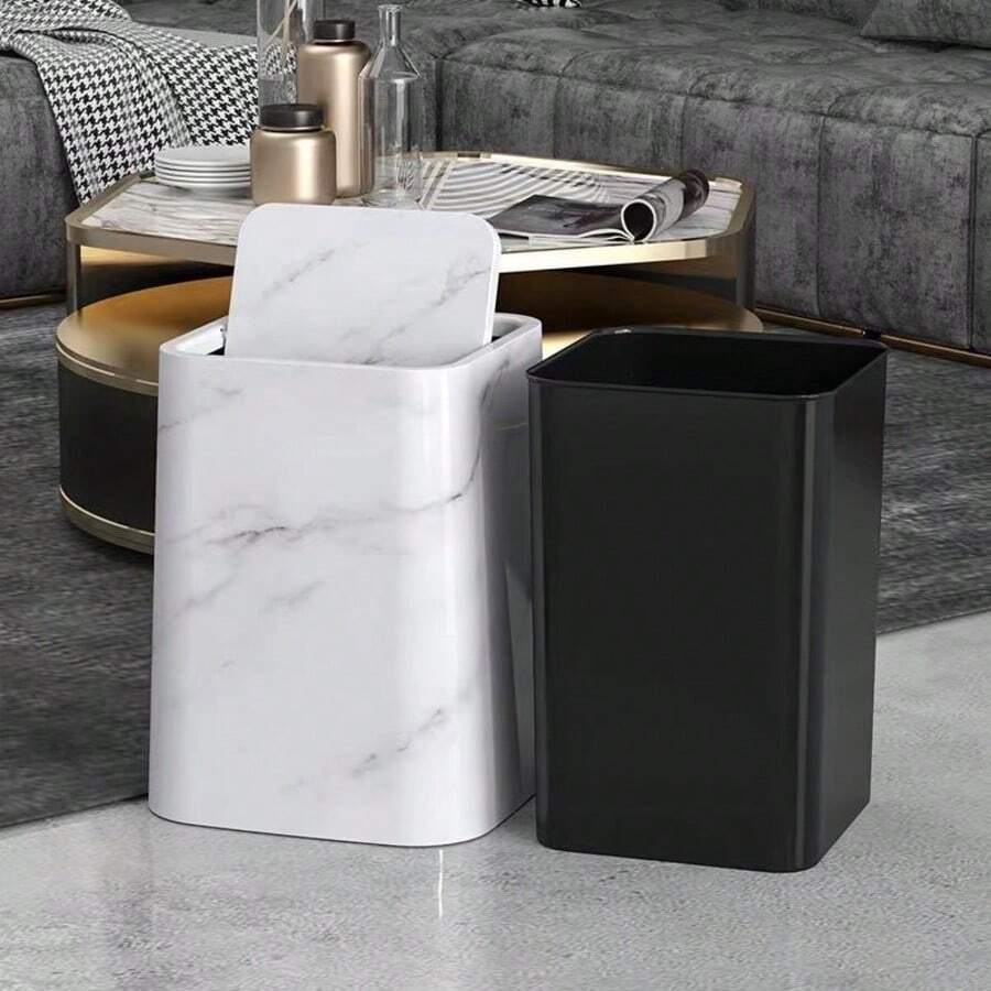 2026 New Marble Trash Can, Household Use For Living Room, Bathroom, Kitchen, Bedroom, Flip Cover Toilet Paper Holder, Hotel & Homestay, Luxury High Capacity Waste Bin - Multicolor - View 1