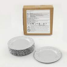 WUPYI 24-Piece Plate Set, Round Packaging Tray, Reusable Tableware Set, Recessed Base, For Birthday Parties, Weddings, Restaurants, And Home Use, 33 Cm Diameter (Silver) - SILVER. - View 3