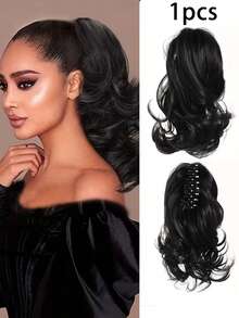 Extensión de cola de caballo de 12 pulgadas con clip de garra, rizado y ondulado, extensiones de cabello sintético con clip para mujeres (color del cabello: negro natural, marrón claro, marrón oscuro, negro parduzco) - Multicolor - Ver 12