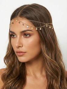 1件银色异域风情头饰发链，优雅仙女女王额饰吊坠，复古新娘风格，发饰 - 銀色 - 查看 10