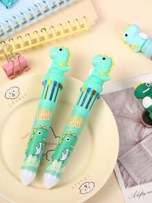 1pc/2pcs/3pcs Dinosaur Theme 10-Color Retractable Ballpoint Pen, Fun Creative Stationery Gift, Multi-Color Combination, Essential For School And Office, Kindergarten Reward Gift - Black - View 15