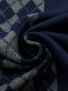 1pc Classic Geometric Plaid Print Warm Thick Scarf, Unisex Fashion Casual Couple Neck Warmer, Suitable For Daily Wear, Autumn/Winter - Royal Blue - View 5