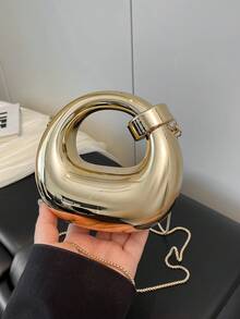 新款亚克力迷你手提包，时尚手拿包，个性化新月形晚宴包，带可拆卸肩带 - 金色 - 查看 1