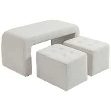 Set Of 3 Footstools, Pouf With 3 Stools, Padded Stools For Living Room And Bedroom, Elegant White - Light Grey - View 9