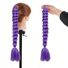 1pc K-Pop Idol Lumie Purple Glitter Braided Wig, Messy Braid Hair Scrunchie - Multicolor - View 6