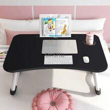 Mesa Portátil Plegable con Portavasos/Cajón de Almacenamiento, Escritorio para Ordenador, Soporte para Laptop, Bandeja de Cama, Mesa para Comer para Cama/sofá/sofá de Trabajo, Lectura (Negro) - Negro7485 - Ver 4