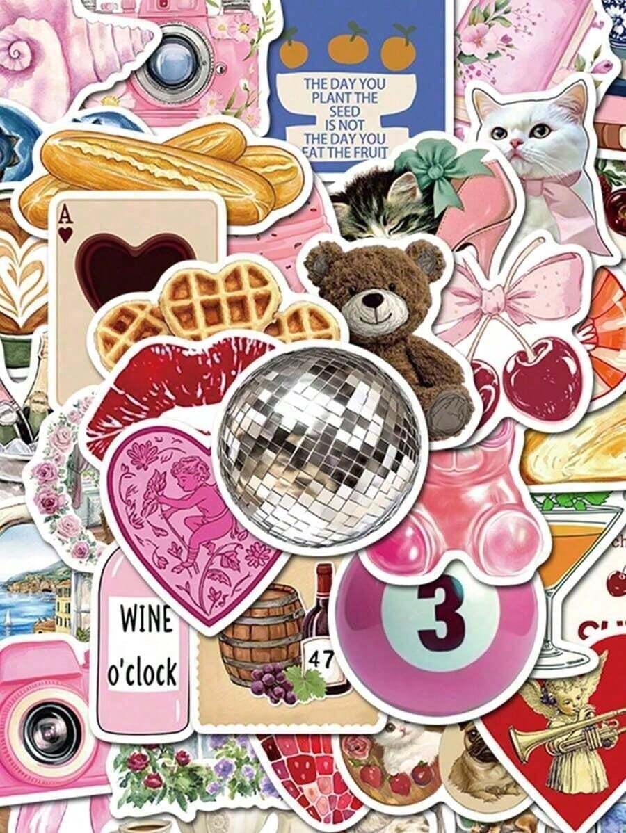 50PCS Aesthetic Pinterest Cartoon Graffiti Stickers - Waterproof Decorative Stickers For Water Cups, Notebooks, Luggage, Fun Kids DIY Craft Supplies, Creative Collage Autocollant - Nhiều màu - Xem 1