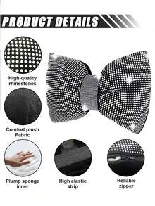 2pcs/Set 1pc Shiny Car Pillow - Car Headrest Bow Neck Support Pillow, Suitable For Drivers, With Rhinestone Bow Neck Support Cushion, Sleep Travel Neck Support Pillow, Suitable Rhinestone Car Interior Accessories For Women - Style a - View 4