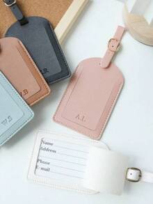 Takeoak 1pc Custom Initials Luggage Tag For Suitcases Customized Monogram Name Luggage Tags With Privacy Name Card Personalized Vegan Leather Tag Travel Bag Backpack Tags Gift Tags Travel Accessories Handmade Chic Travel Gift Birthday Bridesmaid Gifts For Friends, Commuting, Business Casual, Basics, Custom, Ideal Gifts For Her, Her, Family, Friends, Girlfriend, For Anniversaries, For Birthdays, For Holiday/ Vacation, For Outdoors/Outings/Travel/Hiking/Stadium/Sports/Climbing, For Business/Commute/Work/Office,School Supplies,Back To School,For Office,For School,For Classroom,For Teacher Gifts,For University,For Colleague,For Dorm Rooms,For Teacher,For Boys And Girls,For Teenagers,Junior High School Students,Middle School Students,High School Senior High School Students,College Students,University Students,Freshman,Sophomore,Underclassmen,Chic Autumn, Urban Chill - 彩色 - 查看 2