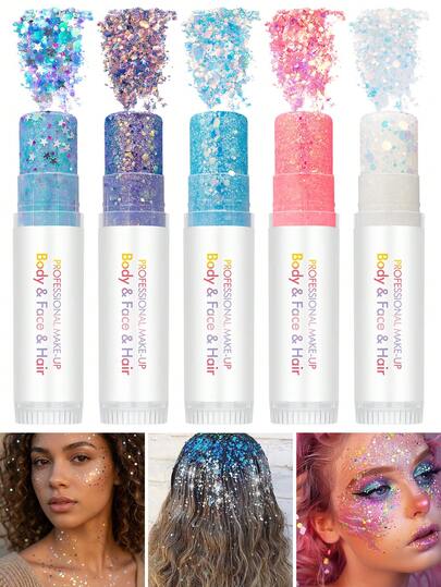 1 pieza Barra brillante con brillo, Barra de maquillaje para Body y rostro con lentejuelas holográficas 3D, Decoración de cabello con brillo, Brillo de maquillaje de sirena, Apto para mujeres/niñas, Carnaval, Festivales, Clubes