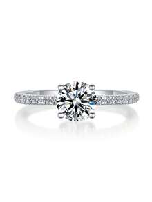 1 pieza Anillo eterno de moissanita elegante y lujoso con destellos, anillo de promesa nupcial, adecuado para uso diario, fiesta, accesorios casuales, accesorio de joyería de alta calidad, regalo para vacaciones - redondo - Ver 4