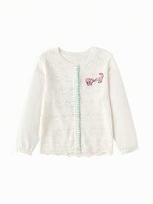 Balabala Girls Cardigan Sweater, Button Front Design, Soft Cotton Blend, Natural Feel, Spring Layering Wear - Off-white - View 1
