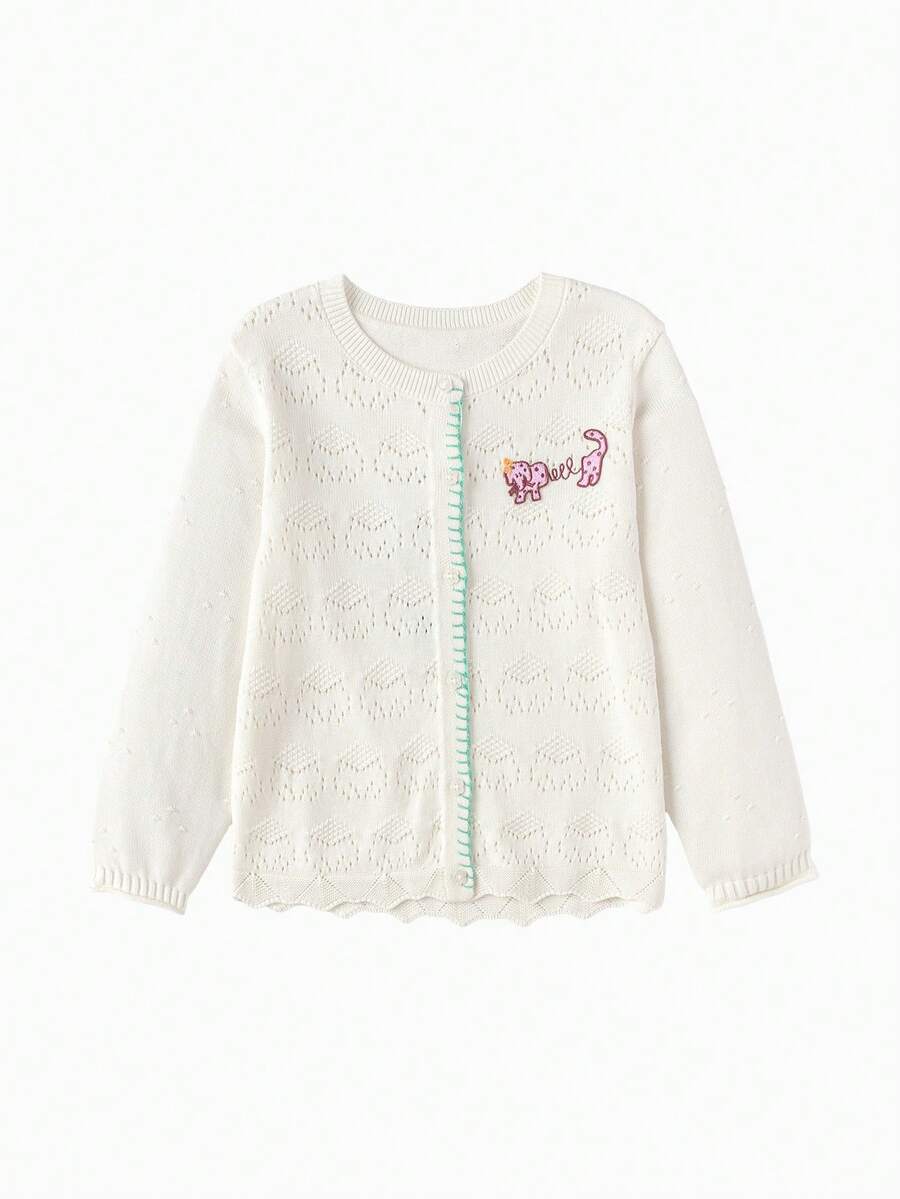 Balabala Girls Cardigan Sweater, Button Front Design, Soft Cotton Blend, Natural Feel, Spring Layering Wear - Off-white - View 1