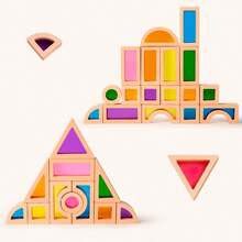 Wooden Acrylic Colorful Window Translucent Shape Recognition Sorting Building Blocks Toy, Children's Rainbow Light And Shadow Building Blocks, Creative Assembling, Parent-Child Interactive Game Toy, Logical Thinking Training Game Toy - Multicolor - View 8