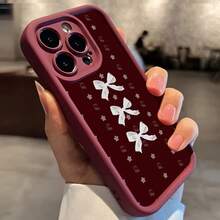 1pc TPU Material Elegant Lace Bow Star Pattern Phone Case Compatible With IPhone 17 Pro Max/17/16 Pro Max/15/13/12/11, S20 FE/A15/S24/A55, Redmi Note 11/Note 12/Note 13 Pro, Full Coverage Anti-Drop Soft Protective Cover - Red - View 3