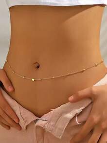 1件女士心形比基尼链，简约铜珠身体链腰链 - W-單層銅珠愛心腰鍊 - 查看 3